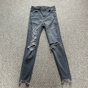 American Eagle Next Level Stretch Jeggings Womens 8 Hi Rise Black Distressed